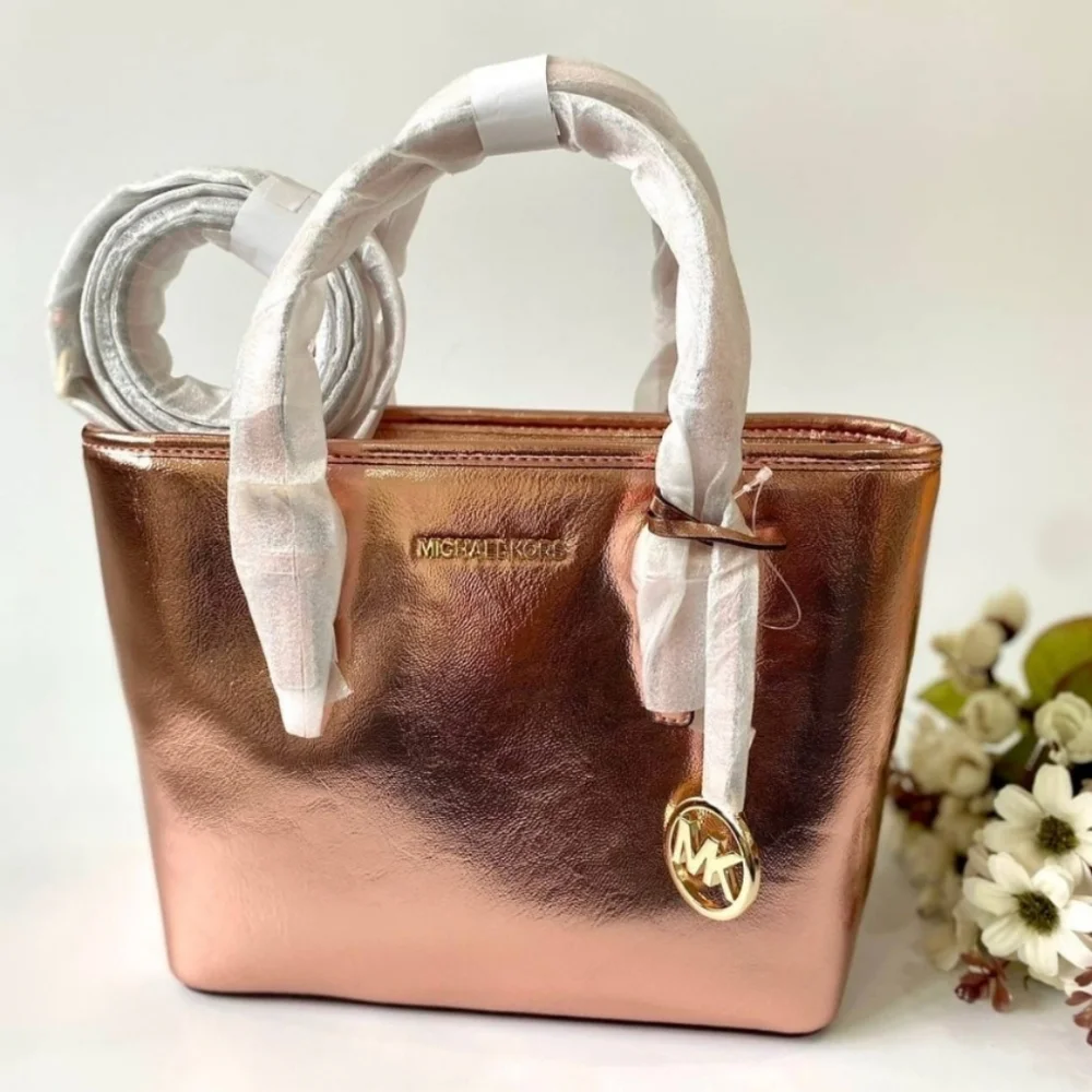 Michael Kors Jet Set Travel Metallic Zip Top Tote Bag NWOT